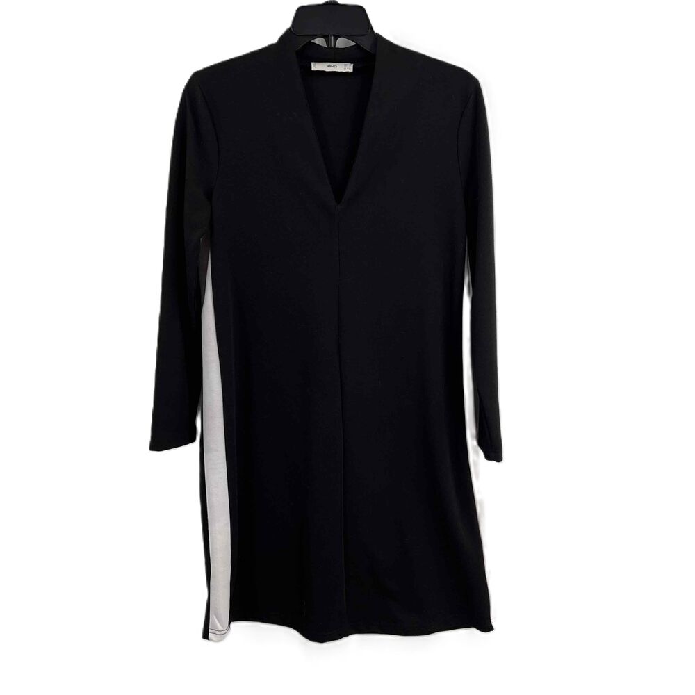 MNG Shift Dress Black with White‎ Stripe Long Sleeves V Neck Womens XS